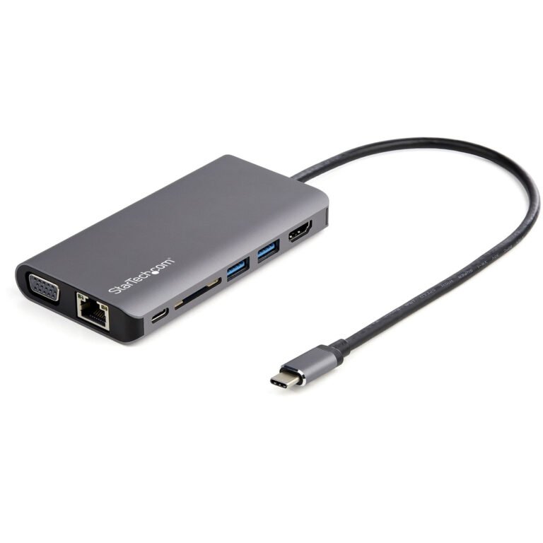 StarTech.com USB C Multiport Adapter - USB-C Mini Travel Dock w/ 4K HDMI or 1080p VGA - 3x USB 3.0 Hub, SD, GbE, Audio, 100W PD
