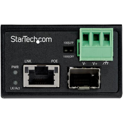 StarTech.com PoE+ Industrial Fiber to Ethernet Media Converter 30W - SFP to RJ45 - Singlemode/Multimode Fiber to Copper Gigabit - Image 2