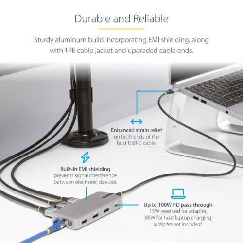 StarTech.com USB-C Triple Monitor Multiport Adapter, Dual 4K 60Hz + 4K 30Hz HDMI & DisplayPort, 3-Port USB 10Gbps Hub, 100W PD - Image 4