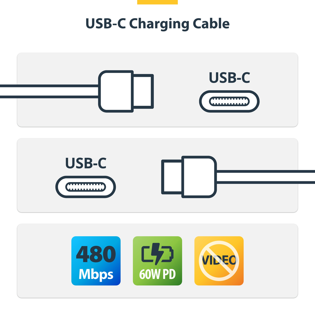 StarTech.com 3m (9.8ft) White USB-C Charging Cable, USB C Cable, USB 2.0 Type-C Laptop Charger Cord, 60W 3A Power Delivery, TPE - Image 2