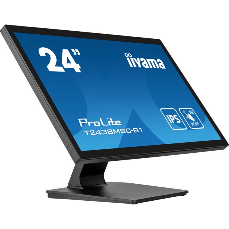 iiyama ProLite 23.8” 10pt Optical Bonded PCAP touchscreen monitor with IPS panel technology, edge-to-edge glass design, anti-