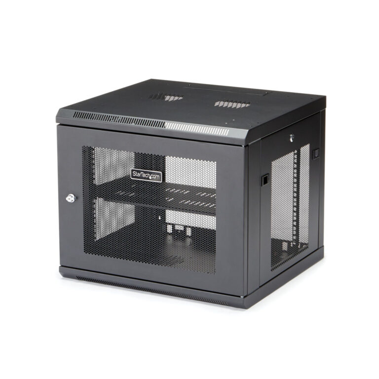StarTech.com 4-Post 9U Wall Mount Network Cabinet with 1U Shelf, 19" Wall-Mounted Server Rack for Data / AV / Electronics / Com