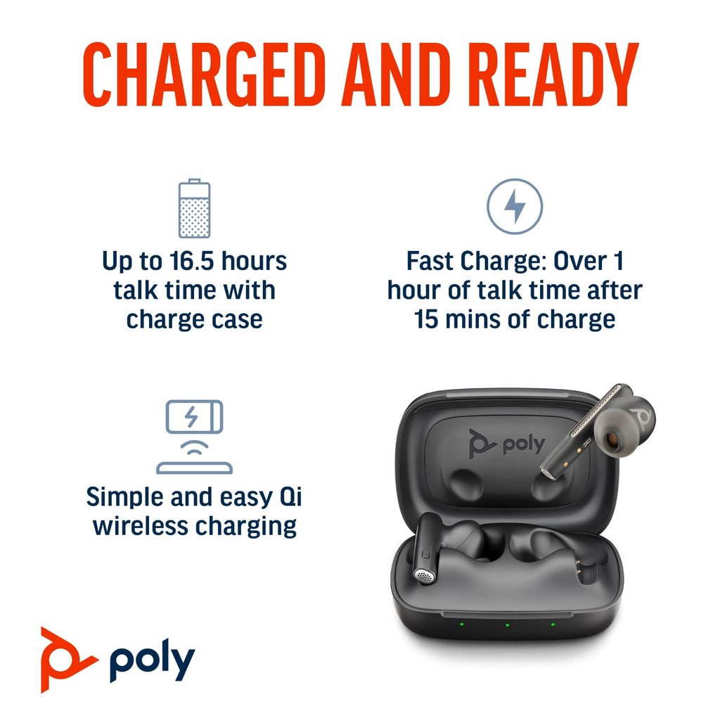 POLY Voyager Free 60+ UC M Carbon Black Earbuds +BT700 USB-C Adapter +Touchscreen Charge Case - Image 11