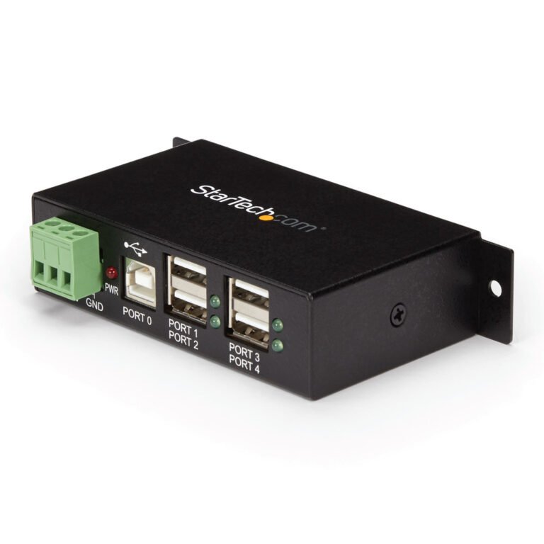 StarTech.com 4-Port USB 2.0 Hub - Metal Industrial USB-A Hub - Din Rail, Wall or Desk Mountable USB Data Hub - TAA Compliant US