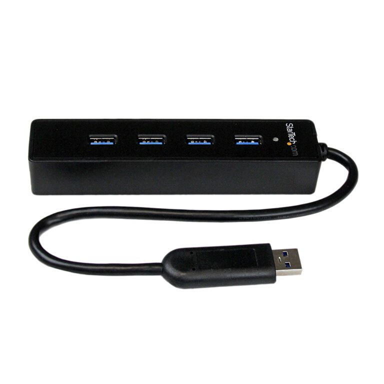 StarTech.com 4 Port Portable SuperSpeed USB 3.0 Hub with Built-in Cable~4 Port Portable SuperSpeed USB 3.0 Hub with Built-in Ca