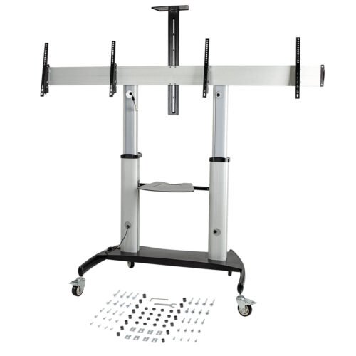StarTech.com Dual TV Cart for 37-60in VESA TVs up to 110lb/50kg each - Height Adjustable TV Mount, Mobile Display Cart w/ Equip - Image 16