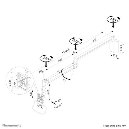 Neomounts FPMA-HAW100HC Medical monitor arm wall 10-32" - h 0-170 cm - gas spring - Image 2