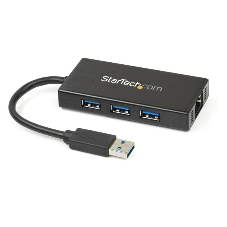 StarTech.com 3-Port Portable USB 3.0 Hub plus Gigabit Ethernet - Aluminum with Built-in Cable~3-Port Portable USB 3.0 Hub plus