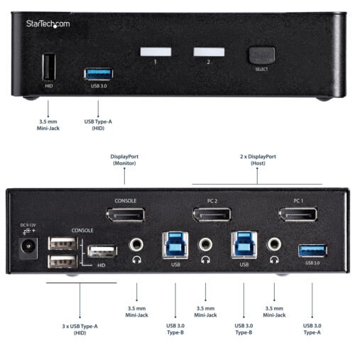 StarTech.com 2 Port DisplayPort KVM Switch - 4K 60Hz - Single Display - Dual Port UHD DP 1.2 USB KVM Switch with Integrated USB - Image 8