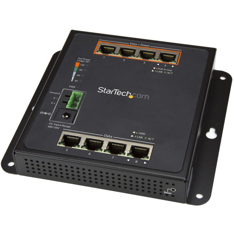 StarTech.com Industrial 8 Port Gigabit PoE Switch - 4 x PoE+ 30W - Power Over Ethernet - Hardened GbE Layer/L2 Managed Switch -