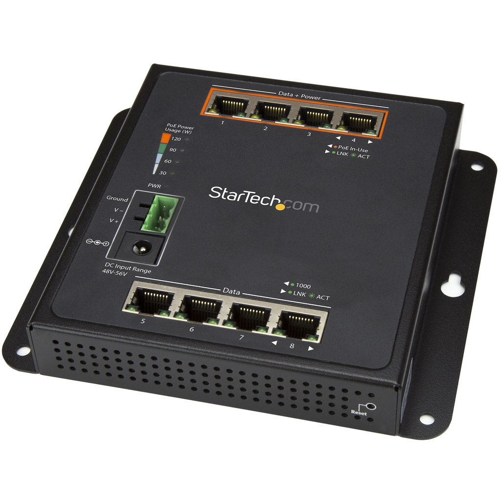 StarTech.com Industrial 8 Port Gigabit PoE Switch - 4 x PoE+ 30W - Power Over Ethernet - Hardened GbE Layer/L2 Managed Switch -