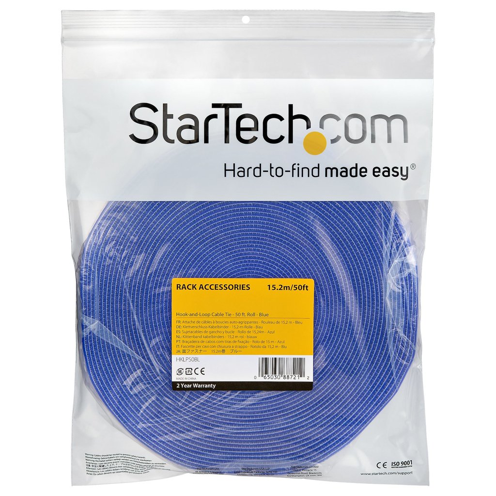 StarTech.com 50ft Hook and Loop Roll - Cut-to-Size Reusable Cable Ties - Bulk Industrial Wire Fastener Tape /Adjustable Fabric - Image 4
