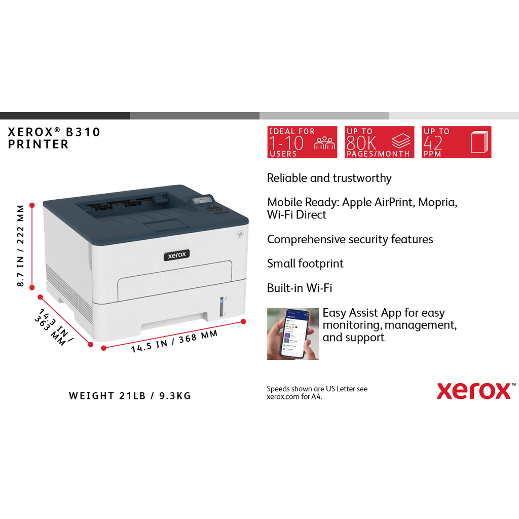 Xerox B310 A4 40ppm Wireless Duplex Printer PS3 PCL5e/6 2 Trays Total 350 Sheets UK - Image 16