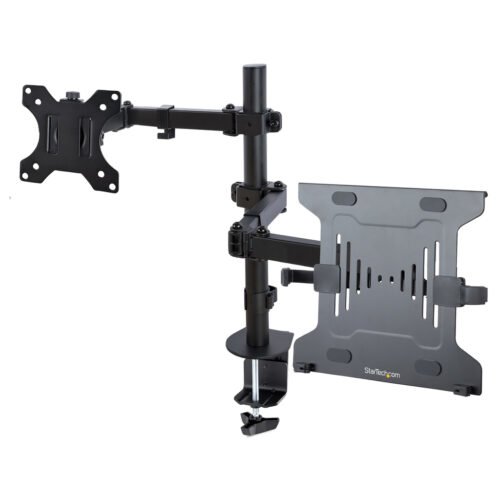 StarTech.com Monitor Arm with VESA Laptop Tray, For a Laptop (4.5kg/9.9lb) and a Single Display up to 32" (8kg/17.6lb), Black,