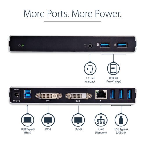 StarTech.com Dual-Monitor USB 3.0 Docking Station with DVI and Vertical Stand - Image 10
