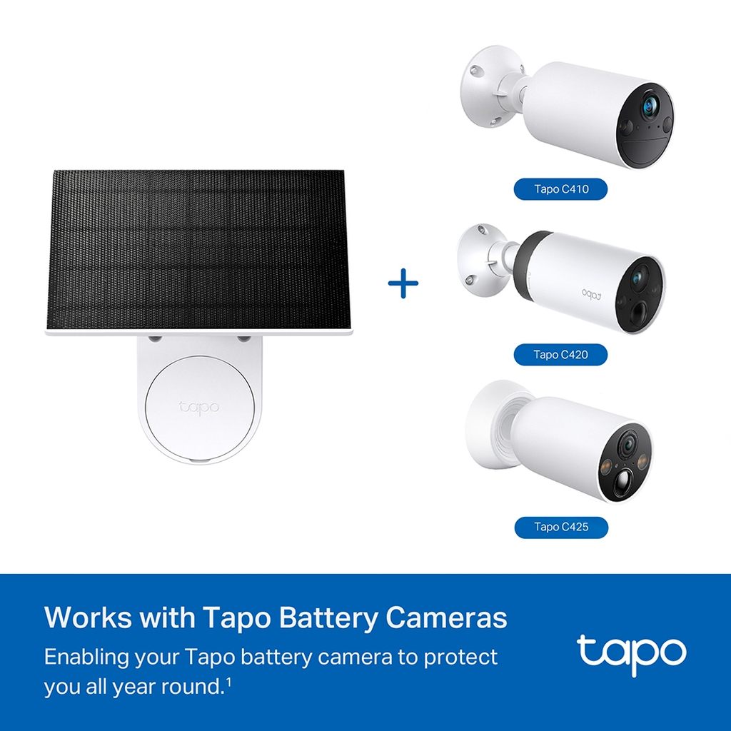 TP-Link Tapo Solar Panel SPEC: 5.2V 2.5W FEATURE: Type-C Charging Port, Non-Stop Power, Flexible Solar Installation, Works with - Image 5