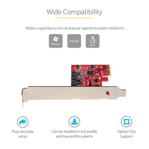StarTech.com SATA PCIe Card - 2 Port PCIe SATA Expansion Card - 6Gbps - Full/Low Profile - PCI Express to SATA Adapter/Controll - Image 5