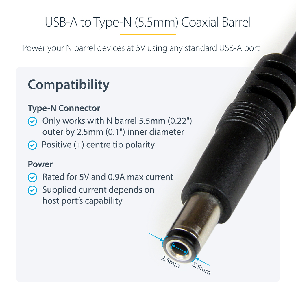 StarTech.com USB to 5.5mm Power Cable - Type N Barrel - 1m - Image 7