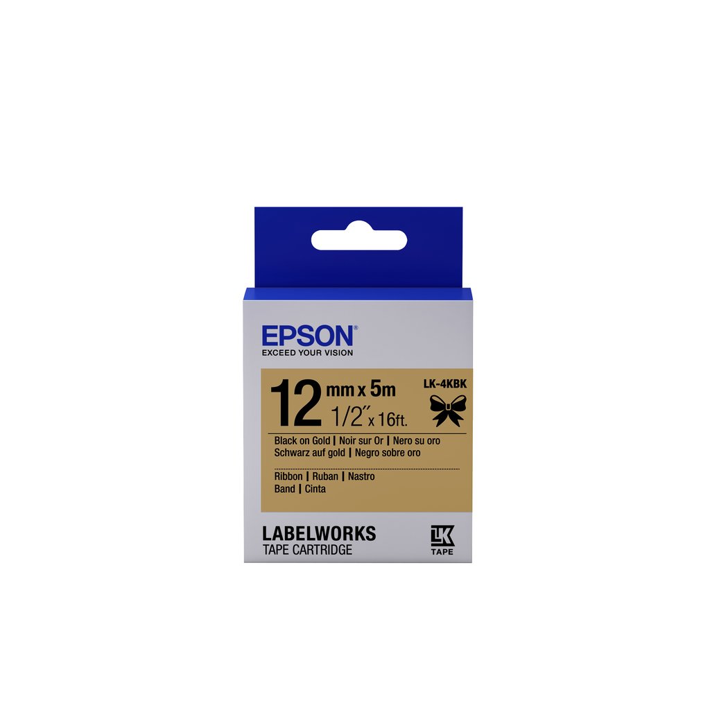 Epson Label Cartridge Satin Ribbon LK-4KBK Black/Gold 12mm (5m)