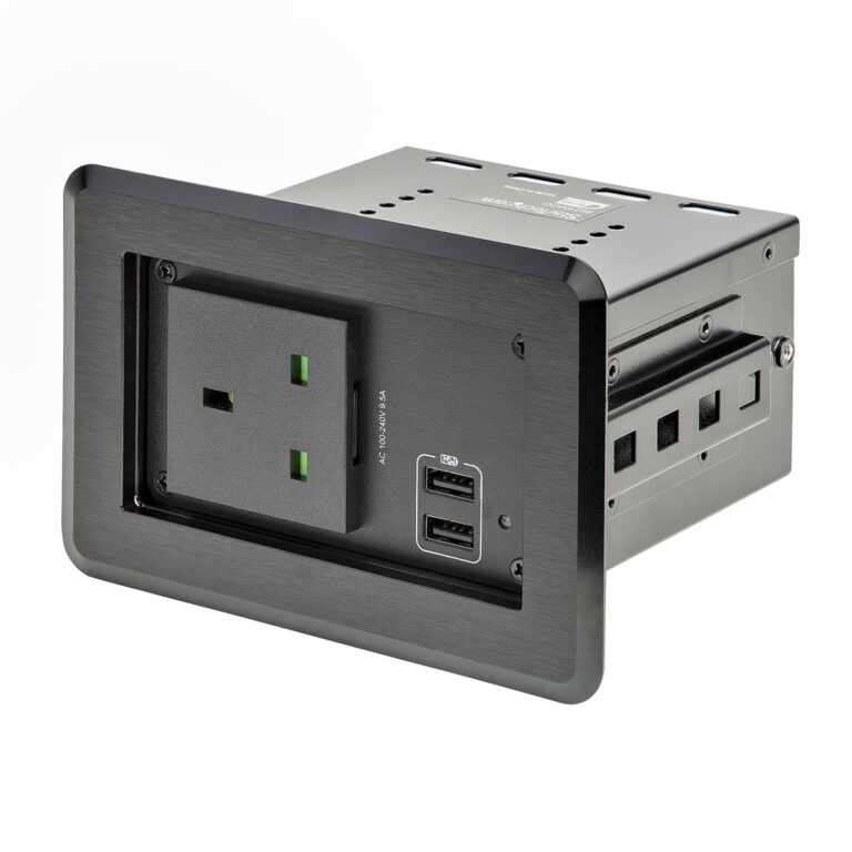 StarTech.com Conference Table Power Center with 1x CE Certified BS1363 AC Outlet & 2x USB BC 1.2 - Recessed In-Table/Desk Power
