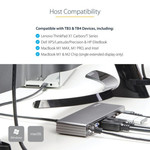 StarTech.com Thunderbolt 3 Dock - Dual 4K 60Hz Monitor TB3 Laptop Docking Station with DisplayPort, HDMI & 1080p VGA - 85W Powe - Image 6