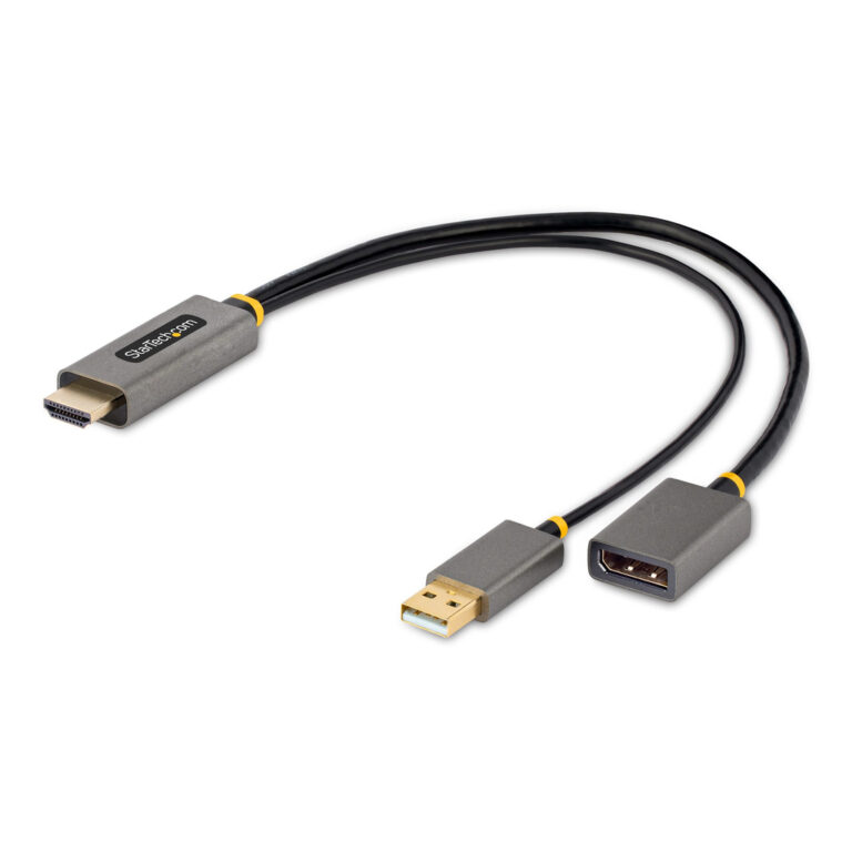 StarTech.com 1ft (30cm) HDMI to DisplayPort Adapter Cable, Active 4K 60Hz HDMI 2.0 to DP 1.2 Converter, HDR, USB Bus Powered, H