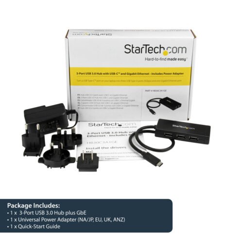 StarTech.com 3-Port USB 3.0 Hub plus Gigabit Ethernet - USB-C - Includes Power Adapter~3-Port USB-C Hub with Gigabit Ethernet - - Image 3