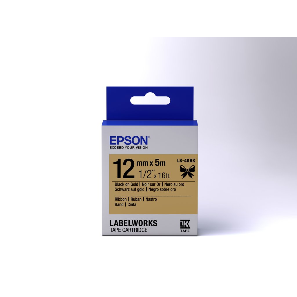 Epson Label Cartridge Satin Ribbon LK-4KBK Black/Gold 12mm (5m) - Image 2