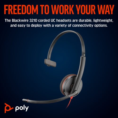 POLY Blackwire 3210 Monaural USB-C Headset +USB-C/A Adapter - Image 4