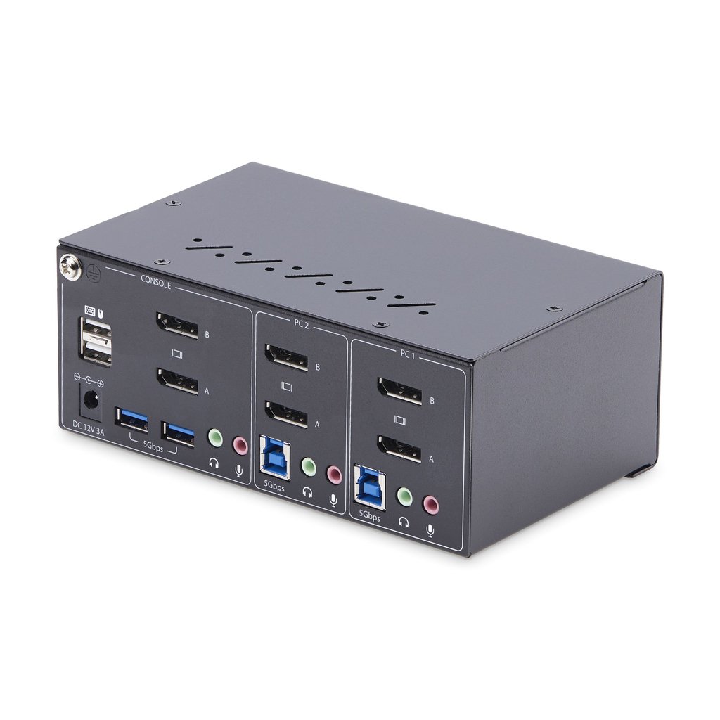 StarTech.com 2-Port Dual-Monitor DisplayPort KVM Switch, 4K 60Hz, 2x USB 5Gbps Hub Ports, 2x USB 2.0 HID Ports, Hotkey and Push - Image 2