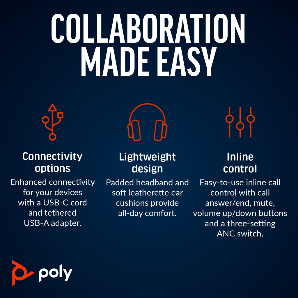 POLY Blackwire 8225 Stereo USB-C Headset +USB-C/A Adapter - Image 9