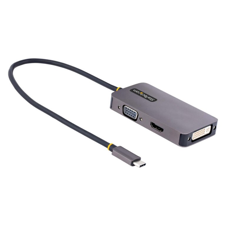 StarTech.com USB C Video Adapter, USB C to HDMI DVI VGA Adapter, Up to 4K 60Hz, Aluminum, Multiport Video Display Adapter, Thun