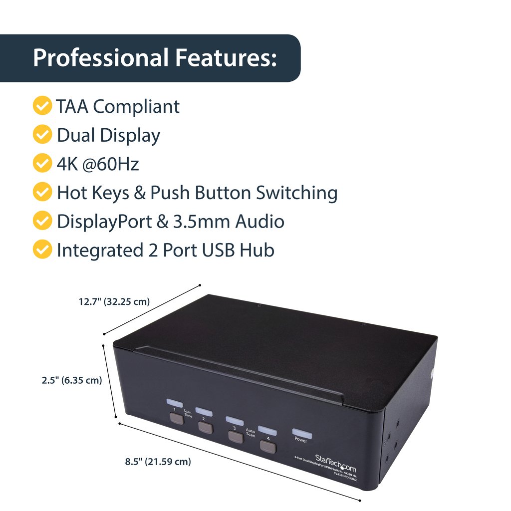 StarTech.com 4-Port Dual DisplayPort KVM Switch - 4K 60Hz - Image 7