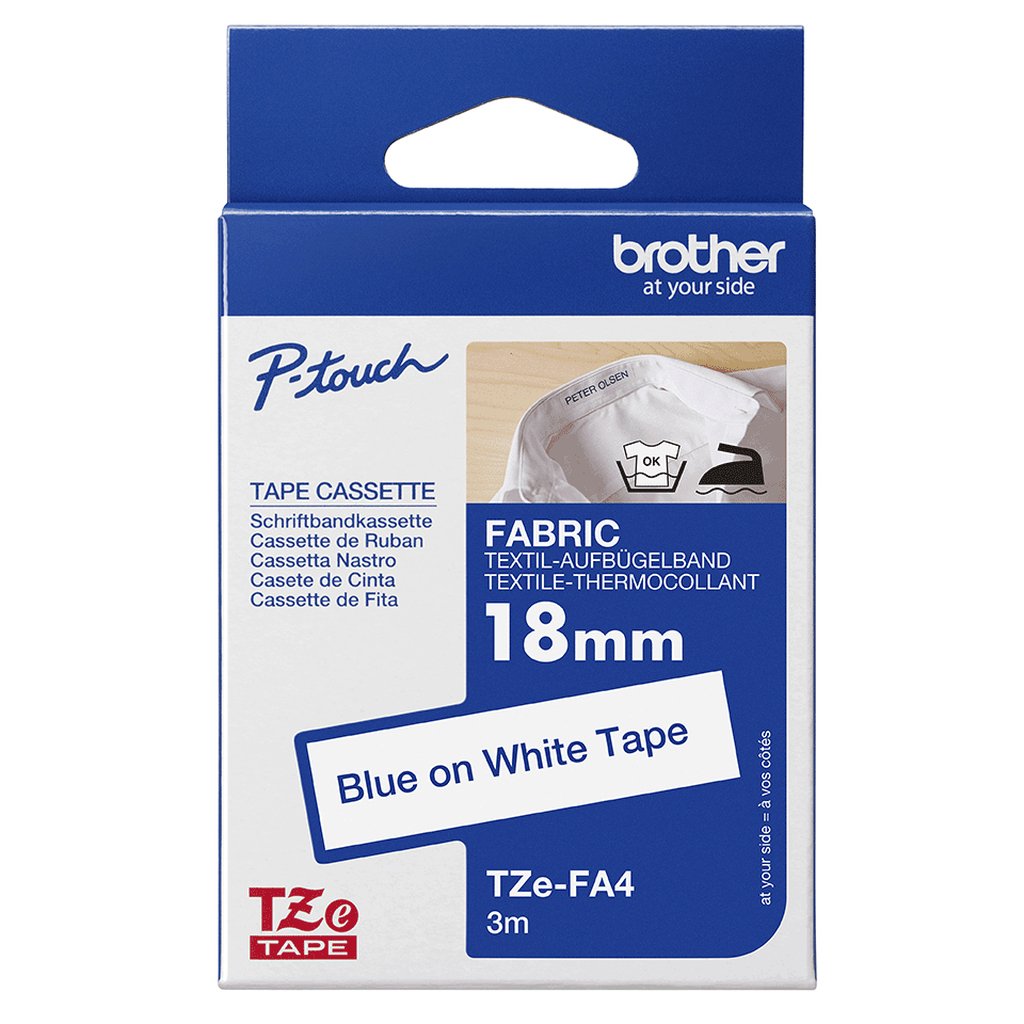Brother TZE-FA4 label-making tape Blue on white - Image 3