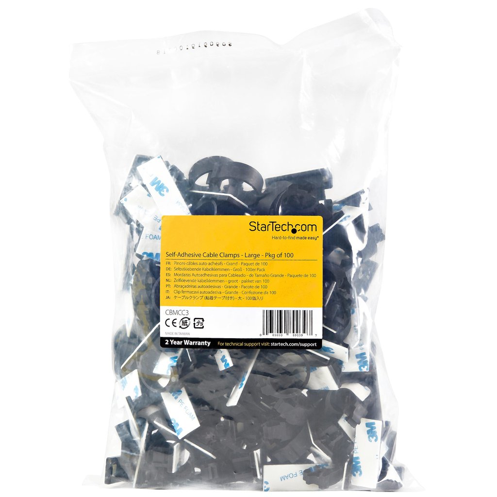 StarTech.com 100 Adhesive Cable Management Clips Black - Network/Ethernet/Office Desk/Computer Cord Organizer - Sticky Cable/Wi - Image 6