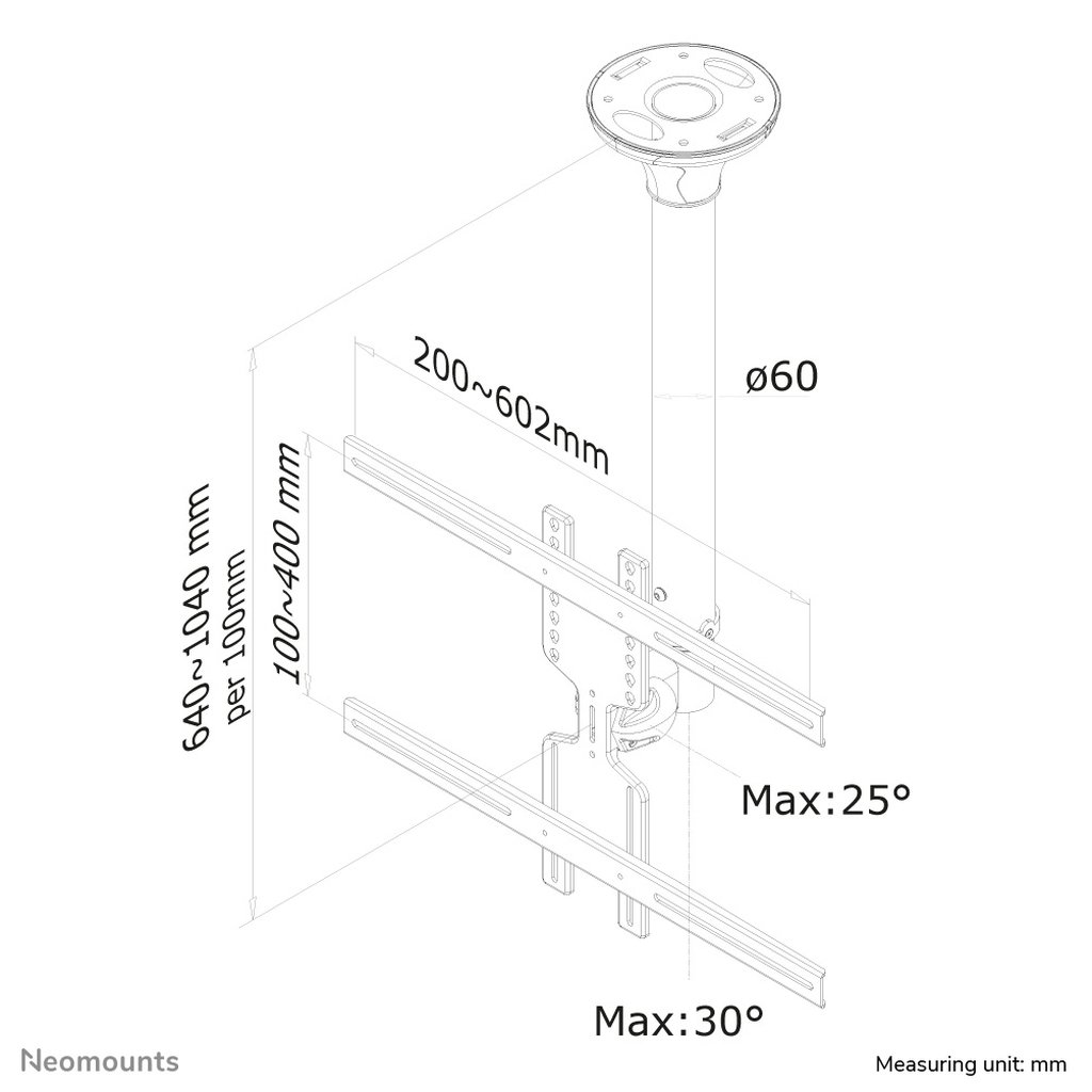 Neomounts FPMA-C400BLACK Monitor/TV mount ceiling 32-60" - h 64-104 cm - Image 9