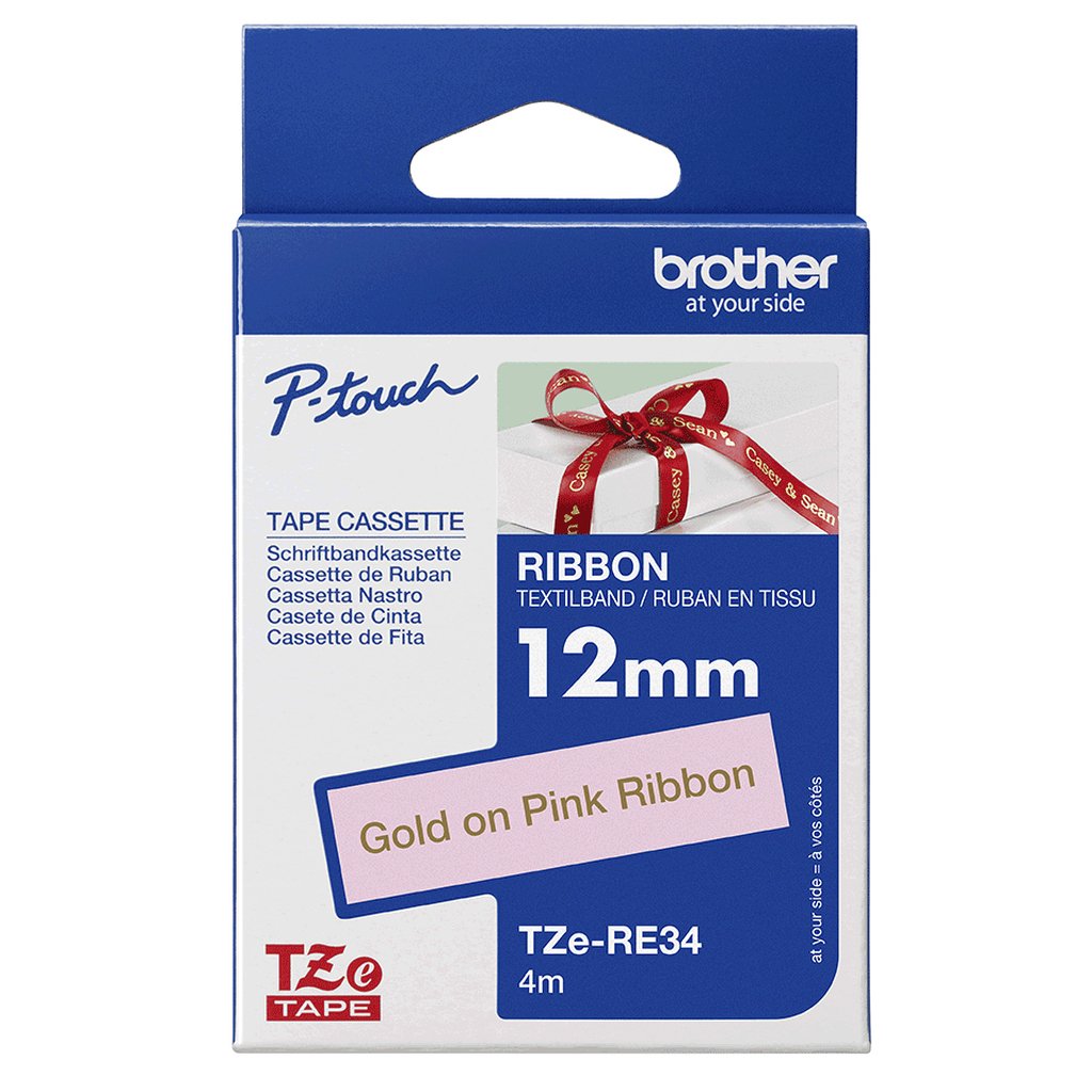 Brother TZE-RE34 label-making tape Gold on Pink - Image 3