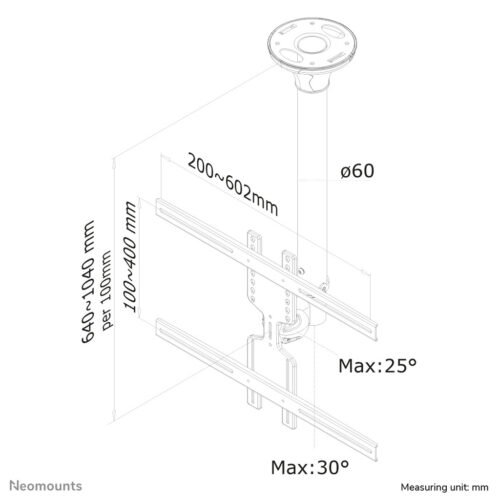 Neomounts FPMA-C400SILVER Monitor/TV mount ceiling 32-60" - h 64-104 cm - Image 2