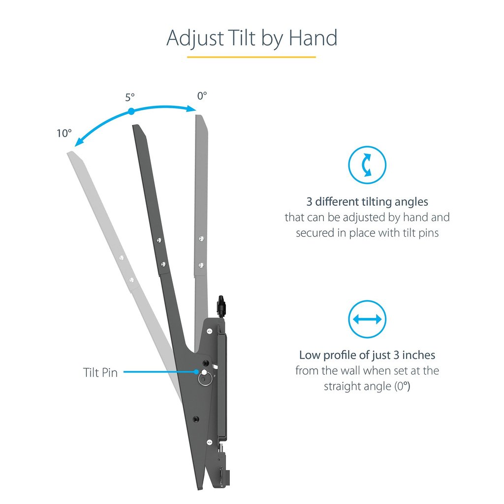 StarTech.com Portrait/Vertical TV Wall Mount - Heavy Duty TV Wall Mount - 40-55" VESA Display (110lb/50kg)- Tilting Low Profile - Image 8