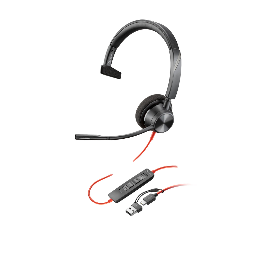 POLY Blackwire 3310 Monaural USB-C Headset +USB-C/A Adapter - Image 4