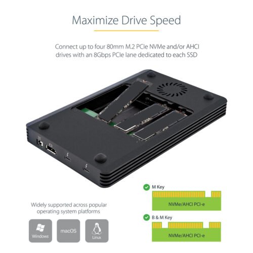 StarTech.com 4 Bay Thunderbolt 3 NVMe Enclosure, For M.2 NVMe SSD Drives, 1x DisplayPort Video/ 2x TB3 Downstream Ports, 40Gbps - Image 10