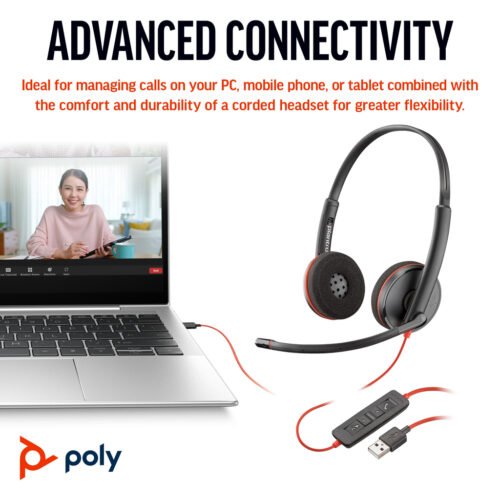 POLY Blackwire 3220 Stereo USB-C Black Headset +USB-C/A Adapter (Bulk) - Image 7