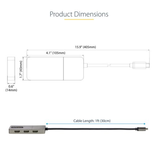 StarTech.com 3-Port USB-C MST Hub - USB Type-C to 3x HDMI Multi-Monitor Adapter for Laptop - Triple HDMI up to 4K 60Hz with DP - Image 10