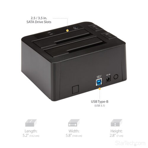 StarTech.com Dual-Bay USB 3.2 Gen 2 to SATA Hard Drive Docking Station, USB 10Gbps Hard Drive Dock, External 2.5/3.5" SATA I/II - Image 11