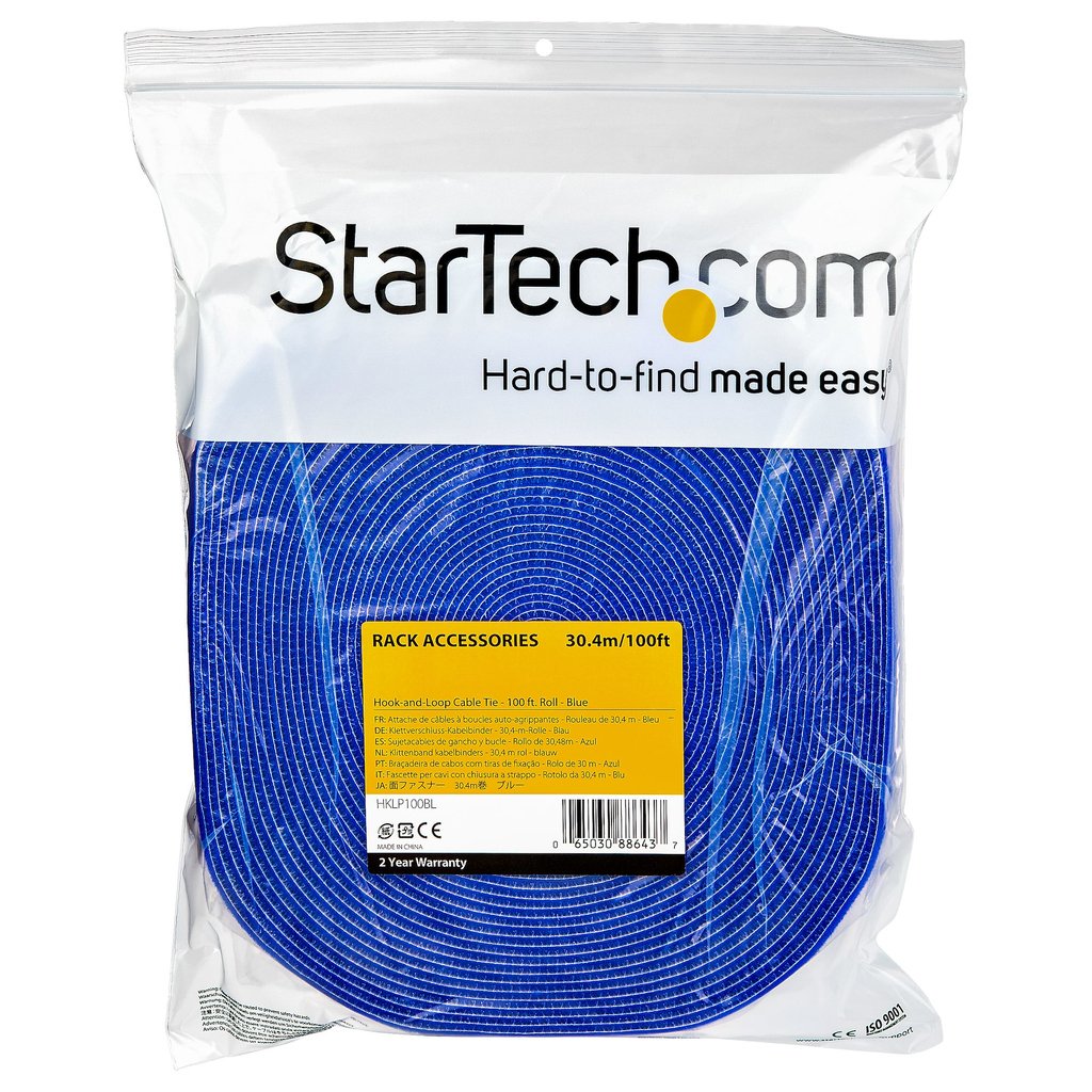 StarTech.com 100ft Hook and Loop Roll - Cut-to-Size Reusable Cable Ties - Bulk Industrial Wire Fastener Tape /Adjustable Fabric - Image 4