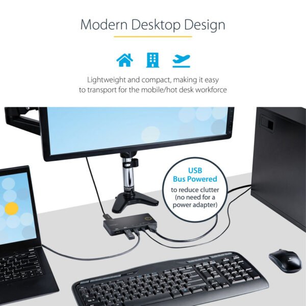 StarTech.com 2 Port Hybrid USB-A + HDMI & USB-C KVM Switch - Single 4K 60Hz HDMI 2.0 Monitor - Compact Desktop and/or Laptop HD - Image 8