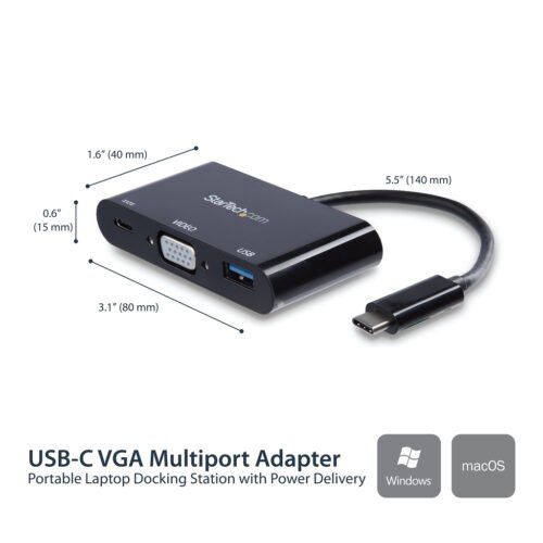 StarTech.com USB-C VGA Multiport Adapter - USB 3.0 Port - 60W PD - Image 2