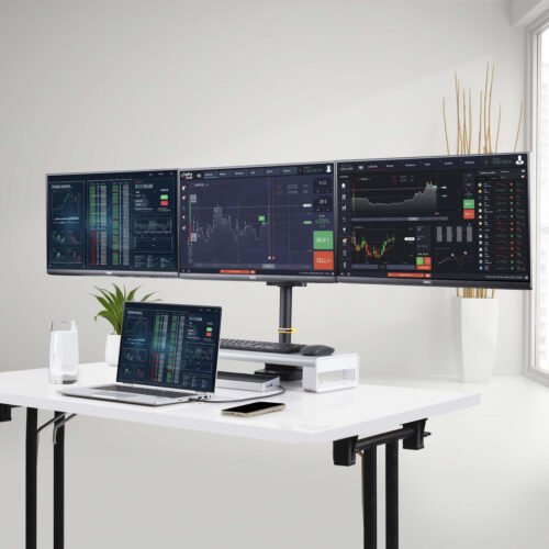 StarTech.com Triple Monitor Desk Mount For Up To Three 27in Screens, VESA 75x75/100x100, Tool-Less Arm Adjustments, C-Clamp/Gro - Image 3