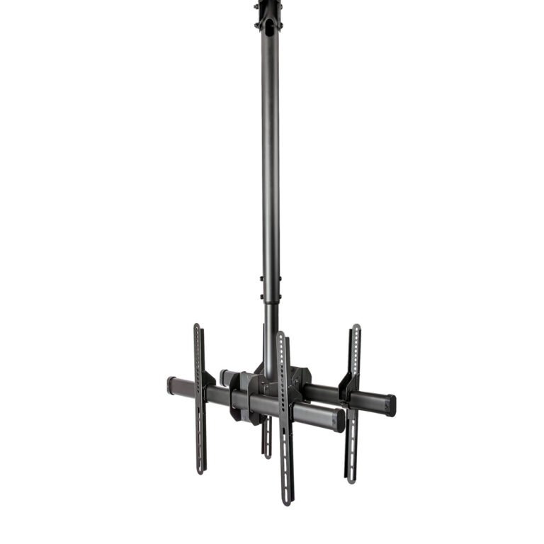 StarTech.com Dual TV Ceiling Mount - Back-to-Back Heavy Duty Hanging Dual Screen Mount with Adjustable Telescopic Pole - Tilt/S