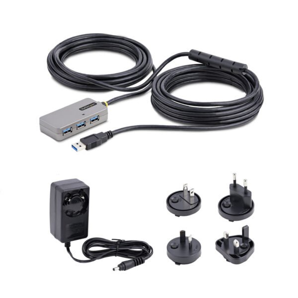 StarTech.com USB Extender Hub, 10m USB 3.0 Extension Cable with 4-Port USB-A Hub, Active/Bus Powered USB Repeater Cable, Option - Image 2